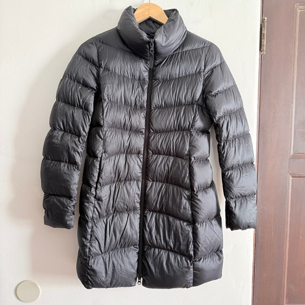 UNIQLO | Black Puffy Down Long Length Funnel Neck Jacket | Small